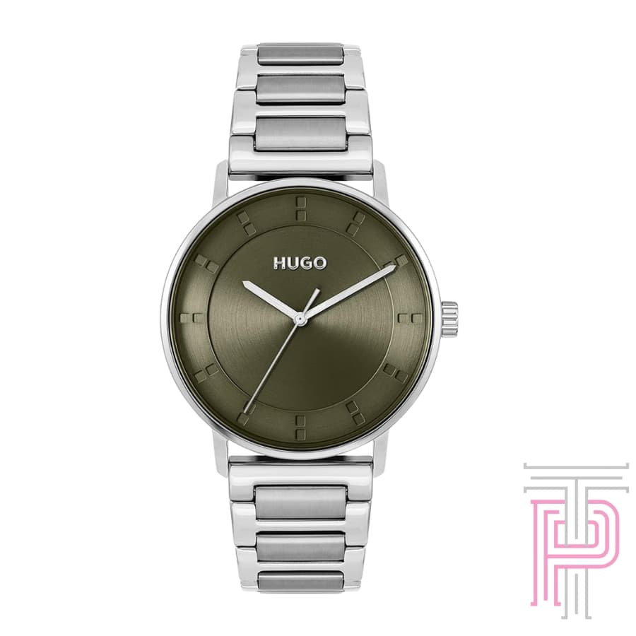 HUGO BOSS  Ensure Stainless Steel Analog Men's Watch-1530270 (Green Dial Silver Colored Strap)-(W40)