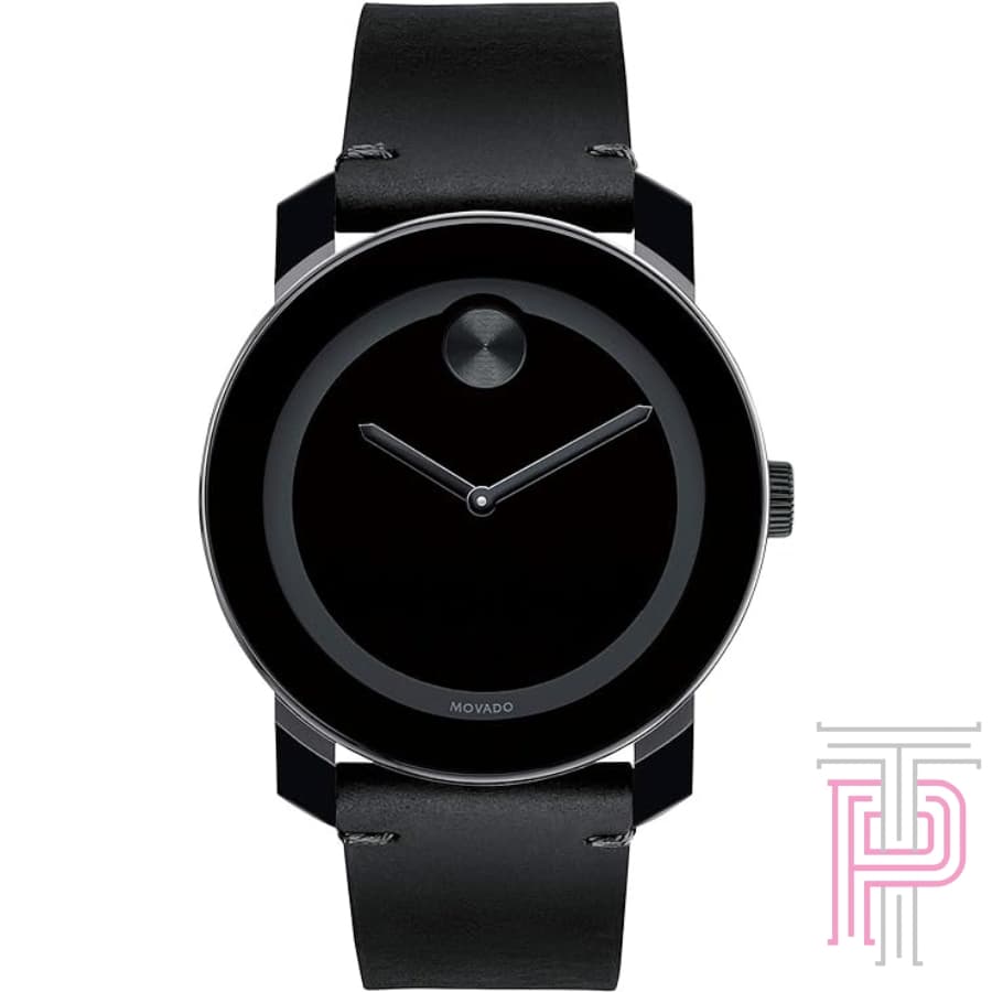 Movado Men's BOLD TR90 Watch with a Sunray Dot and Leather Strap, Black (Model 3600306)(W46)